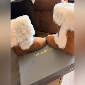 Style & Co. Beige Faux Fur Lined Boots
